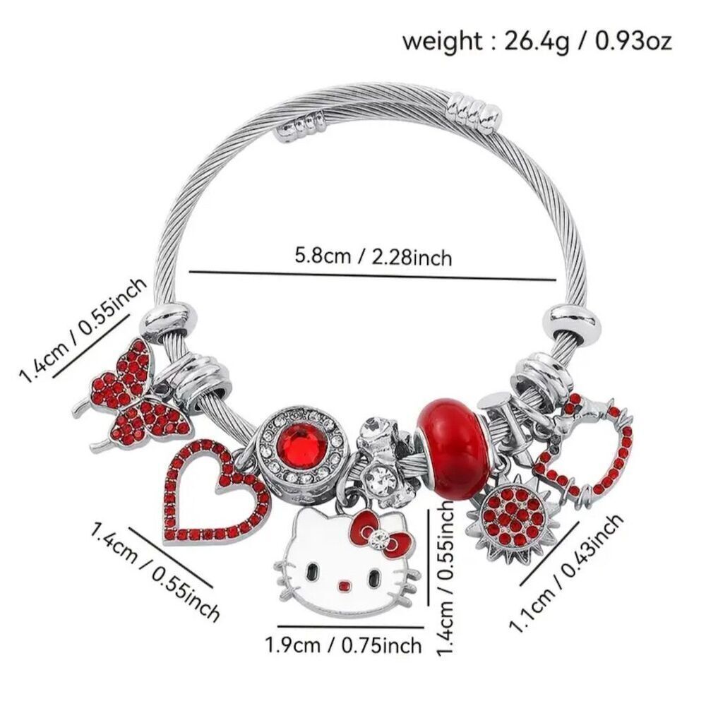 Sanrio Hello Kitty Pink Charm Bracelet Hearts & Butterflies Y2k Birthday Bling - Picture 6 of 6